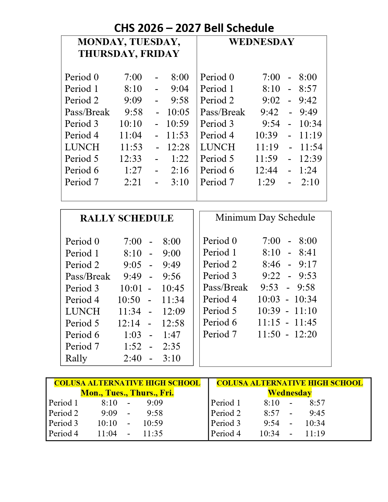 CHS Bell Schedule 26-27
